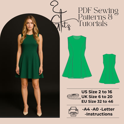 Mini Summer Dress Sewing Pattern Mini Flared Dress Cocktail Evening Dress