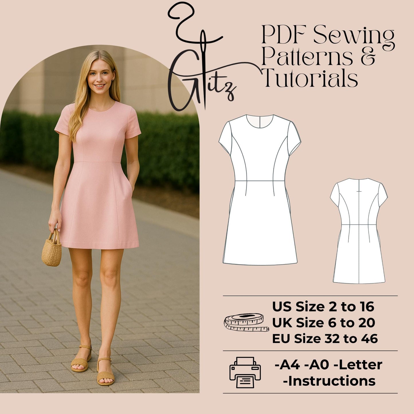 A Line Mini Dress Sewing Pattern Mini Summer Dress Pattern