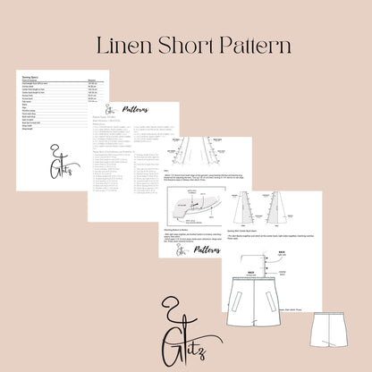 Summer Linen Wide Leg Mini Short Elastic Waist Easy Short Digital Sewing Pattern PDF US 2 - 30 Size Beginner Friendly