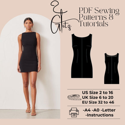 Mini Dress Sewing Pattern Boat Neck Mini Cocktail Evening Dress Pattern Pencil Dress