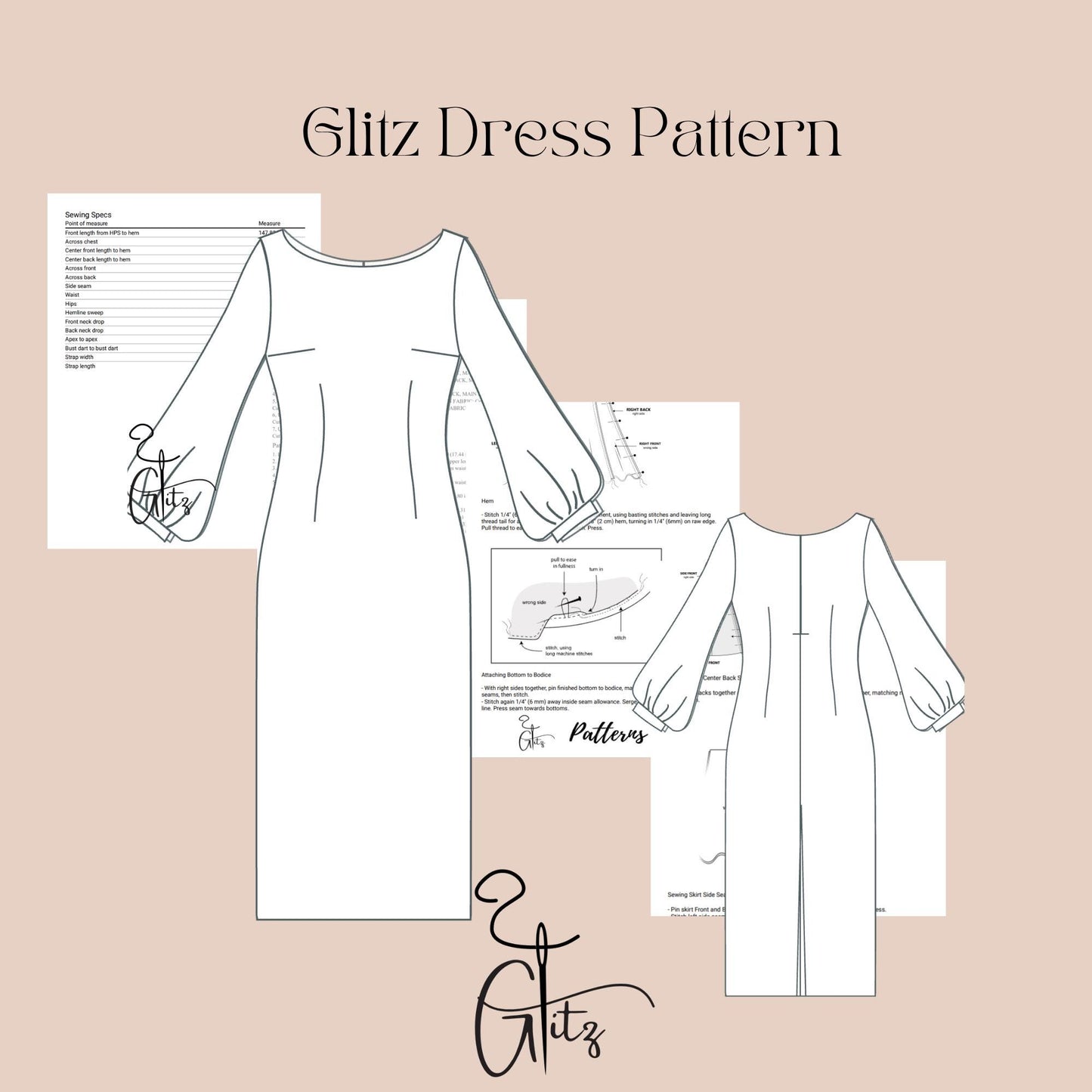 Midi Linen Dress Sewing Pattern Puff Sleeve Pencil Dress Pattern
