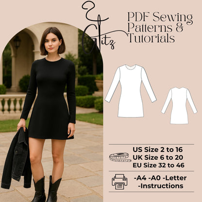 Mini Bodycon Dress Sewing Pattern Mini A Line Strechy Dress Easy sewing pattern