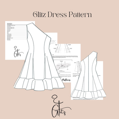 One Shoulder Prom Dress Sewing Pattern Mini After Party Dress Sewing Pattern