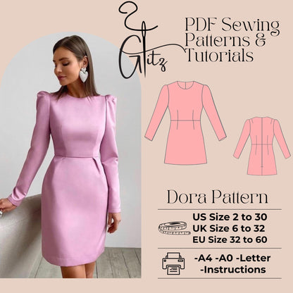 Dora Evening Coctail Dress Digital Sewing Pattern