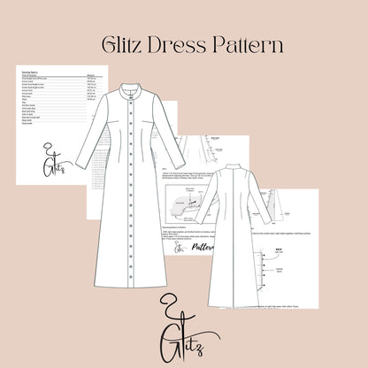 Modest Dress Buttoned Evening Dress Sewing Pattern Long Sleeve Elegant Dress Pattern