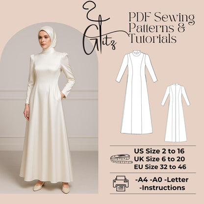 Modest Dress Sewing Pattern Hijab Abaya Pattern Muslim Dress Long Evening Dress Arab Dubai Dress