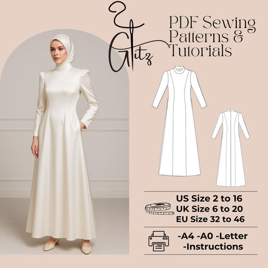 Modest Dress Sewing Pattern Hijab Abaya Pattern Muslim Dress Long Evening Dress Arab Dubai Dress