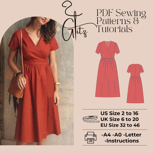 Surplice Neck Midi Gathered Dress Sewing Pattern Summer Dresses Cottagecore Dress