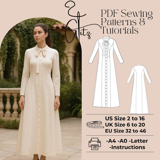 Modest Dress Sewing Pattern Buttoned Dress Pattern Long Evening Dress Victorian Dress