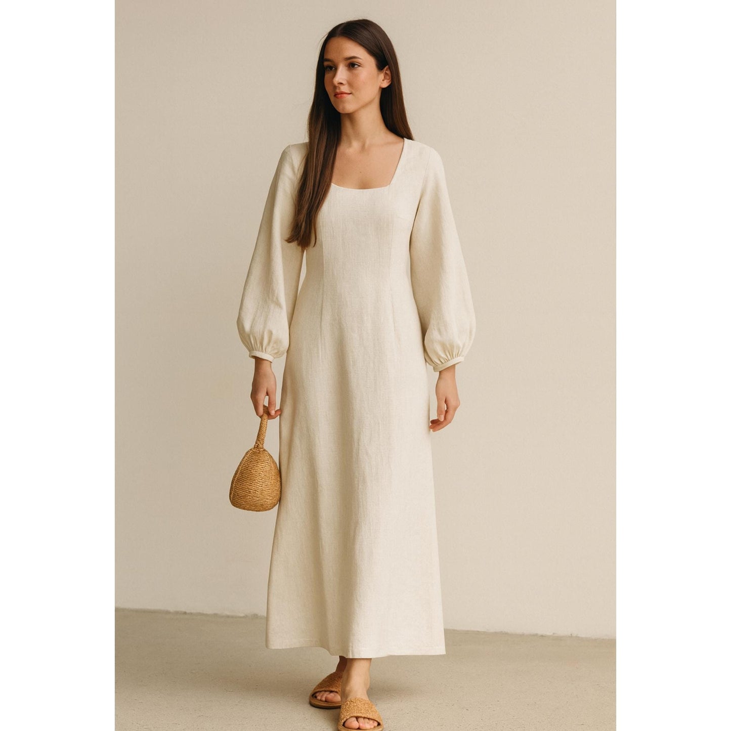 Linen Dress Sewing Pattern Boho Dress Long Puff Sleeve A Line Victorian Dress Sewing Pattern