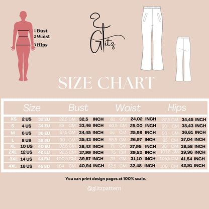 Elastic Waist Pocket Flared Pants Sewing Pattern Easy Pants Pattern Simple Pants Casual Pants Pattern