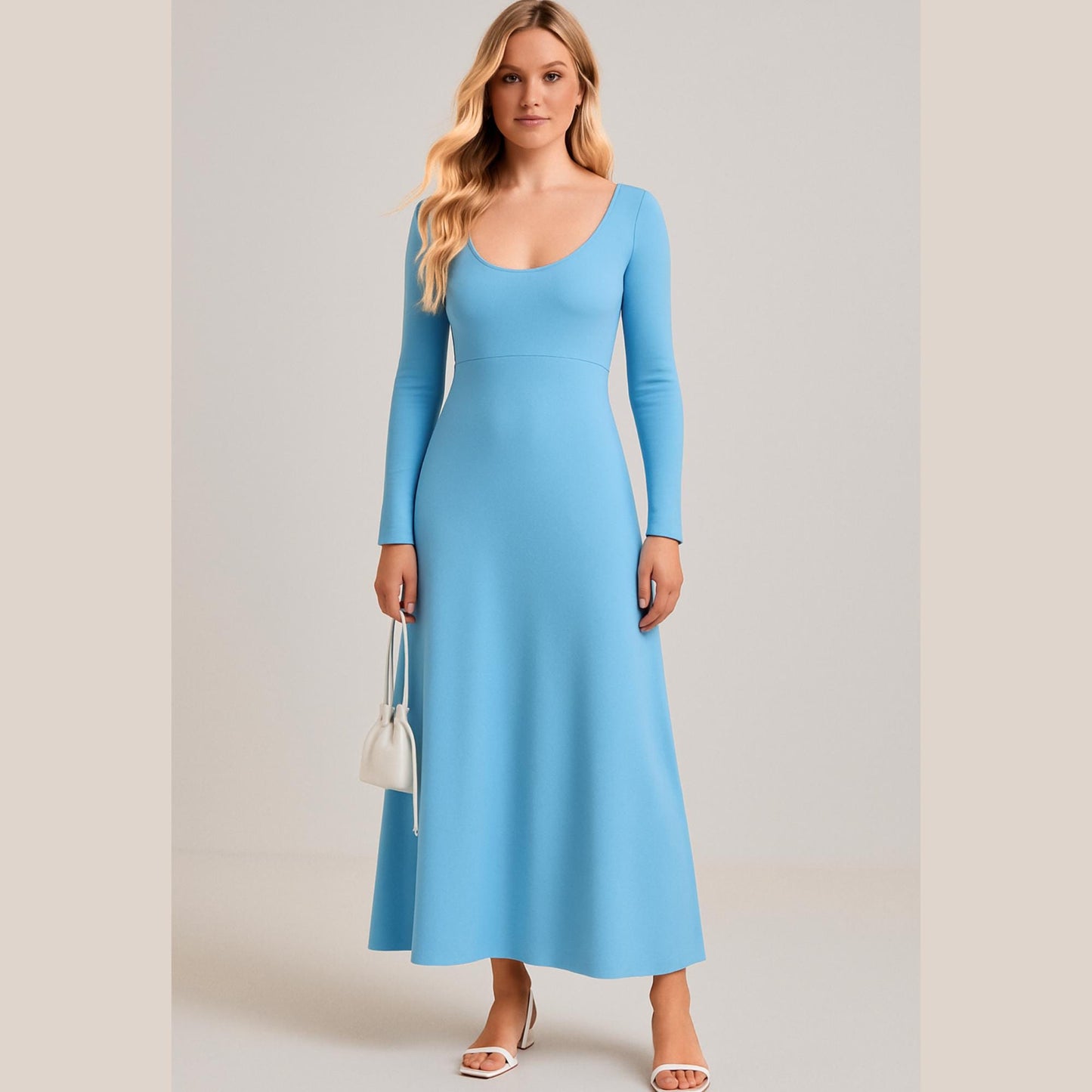 Long Basic Dress Sewing Pattern Strechy Casual Dress Pattern Long Sleeve Wide Collar Neck Dress Pattern Easy Sewing Pattern