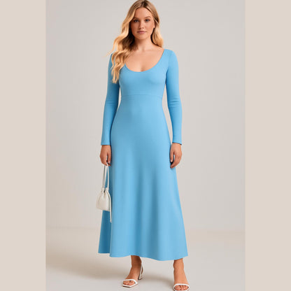Long Basic Dress Sewing Pattern Strechy Casual Dress Pattern Long Sleeve Wide Collar Neck Dress Pattern Easy Sewing Pattern