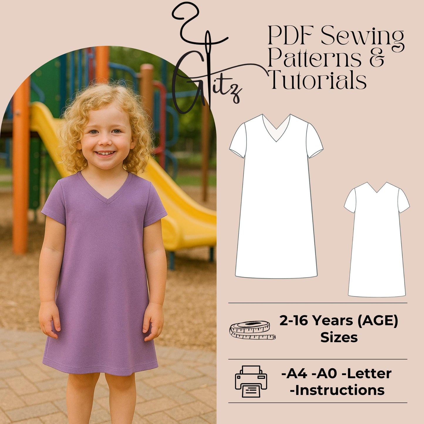 Girls Summer Dress Sewing Pattern Kids Dress Pattern Easy Sewing Pattern Beginner Friendly