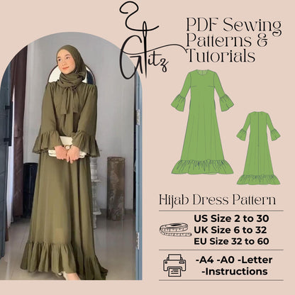 Flared Maxi Tent Dress Sewing Pattern Hijab Sewing Digital Pattern PDF