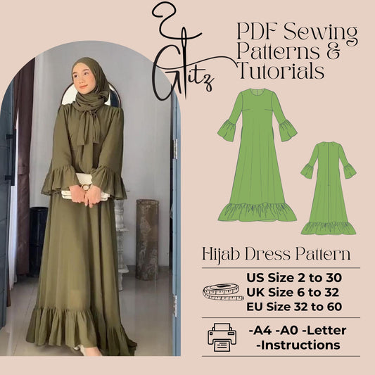 Flared Maxi Tent Dress Sewing Pattern Hijab Sewing Digital Pattern PDF