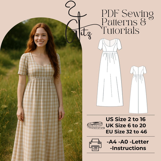 Cottagecore Dress Sewing Pattern Fairy Dress Regency Dress Empire Waist Linen Summer Dress Pattern