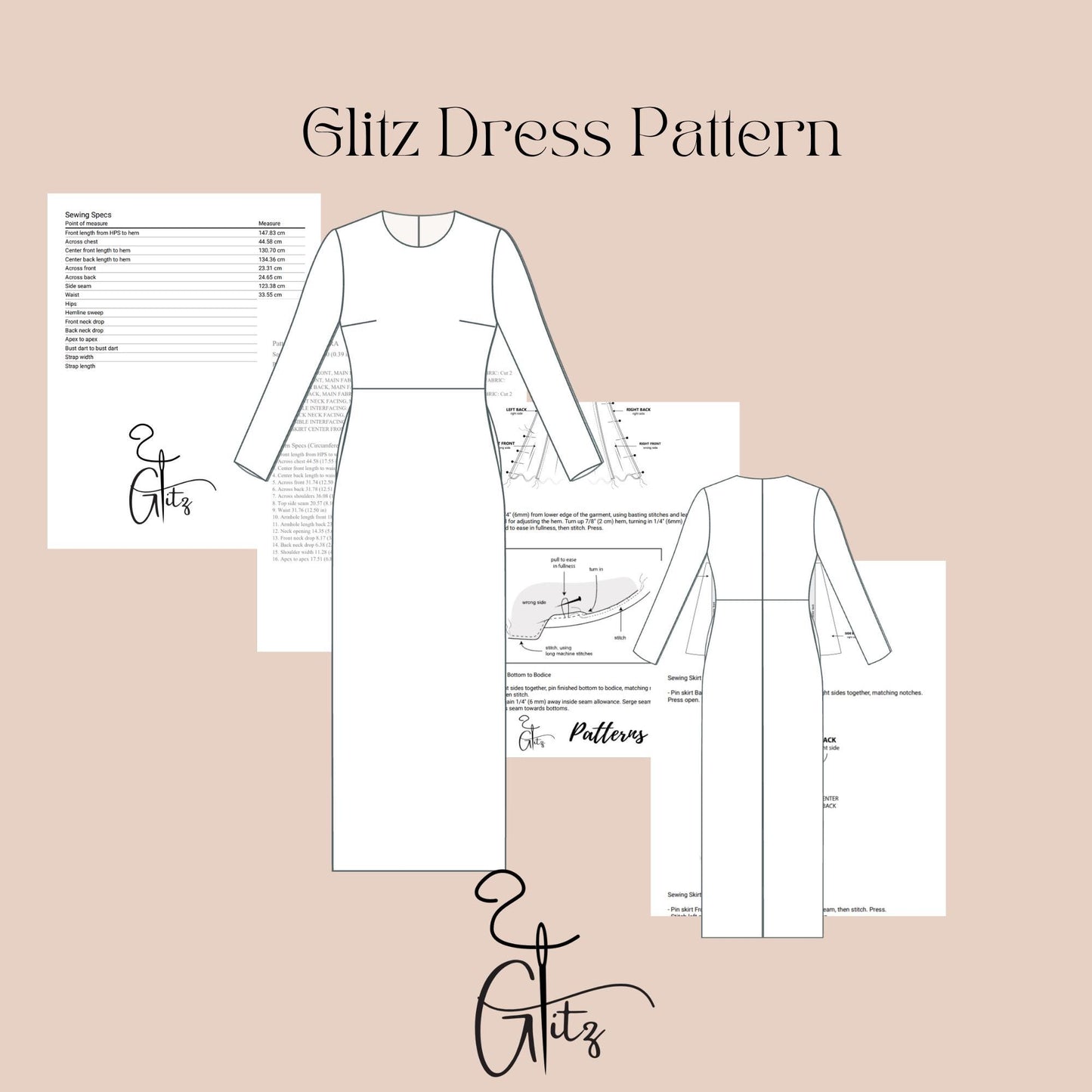 Long Sleeve Midi Formal Dress Sewing Pattern Casual Dress Office Dress Modest Dress Pattern