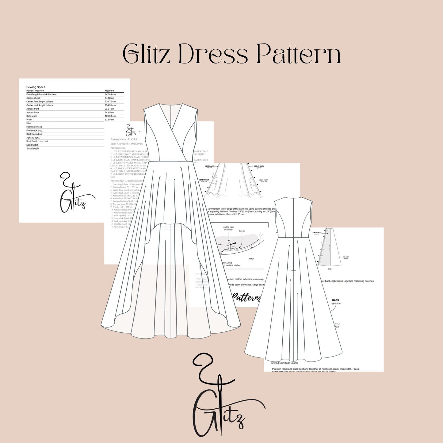 Hi Low Surplice Neck Dress Sewing Pattern Prom Dress Wedding Bridal Gown Wedding Dress Bridesmaid Dress Pattern