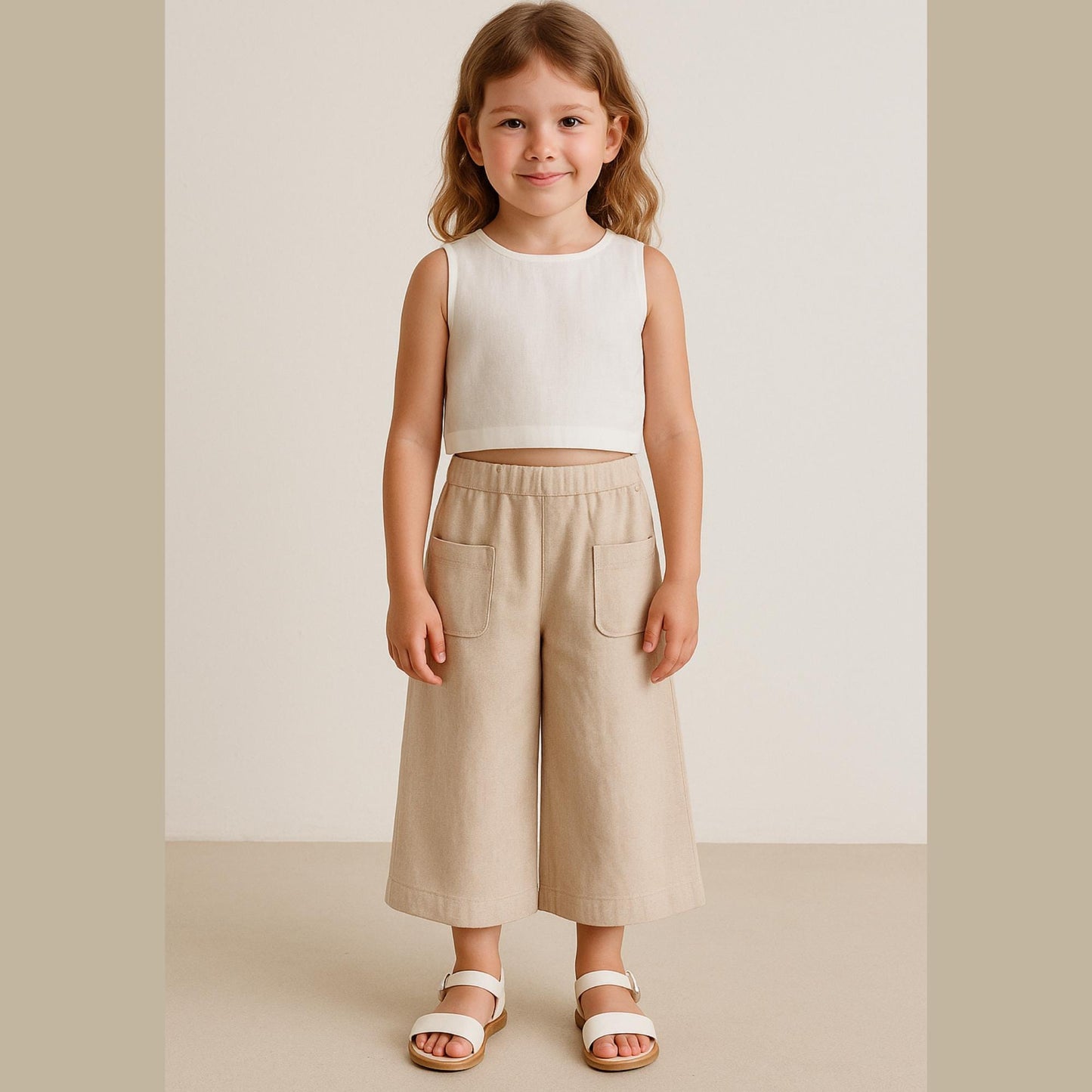 Beginner Pants Sewing Pattern PDF Girls Linen Wide Leg Pants Sewing Pattern Palazzo Pants Sewing Pattern for Kids Capri Pattern