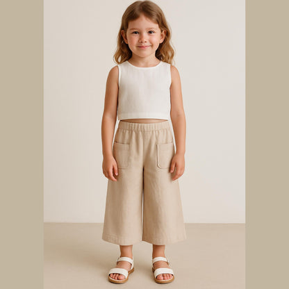 Beginner Pants Sewing Pattern PDF Girls Linen Wide Leg Pants Sewing Pattern Palazzo Pants Sewing Pattern for Kids Capri Pattern