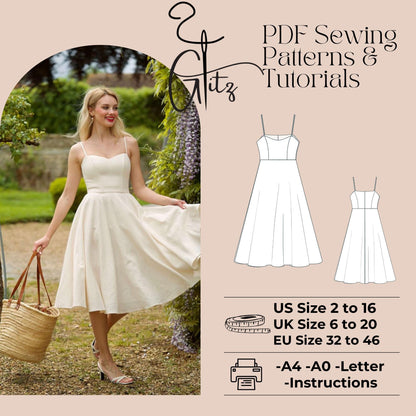 Midi Prom Dress Sewing Pattern Strap Summer Dress Evening Cocktail Dress Pattern