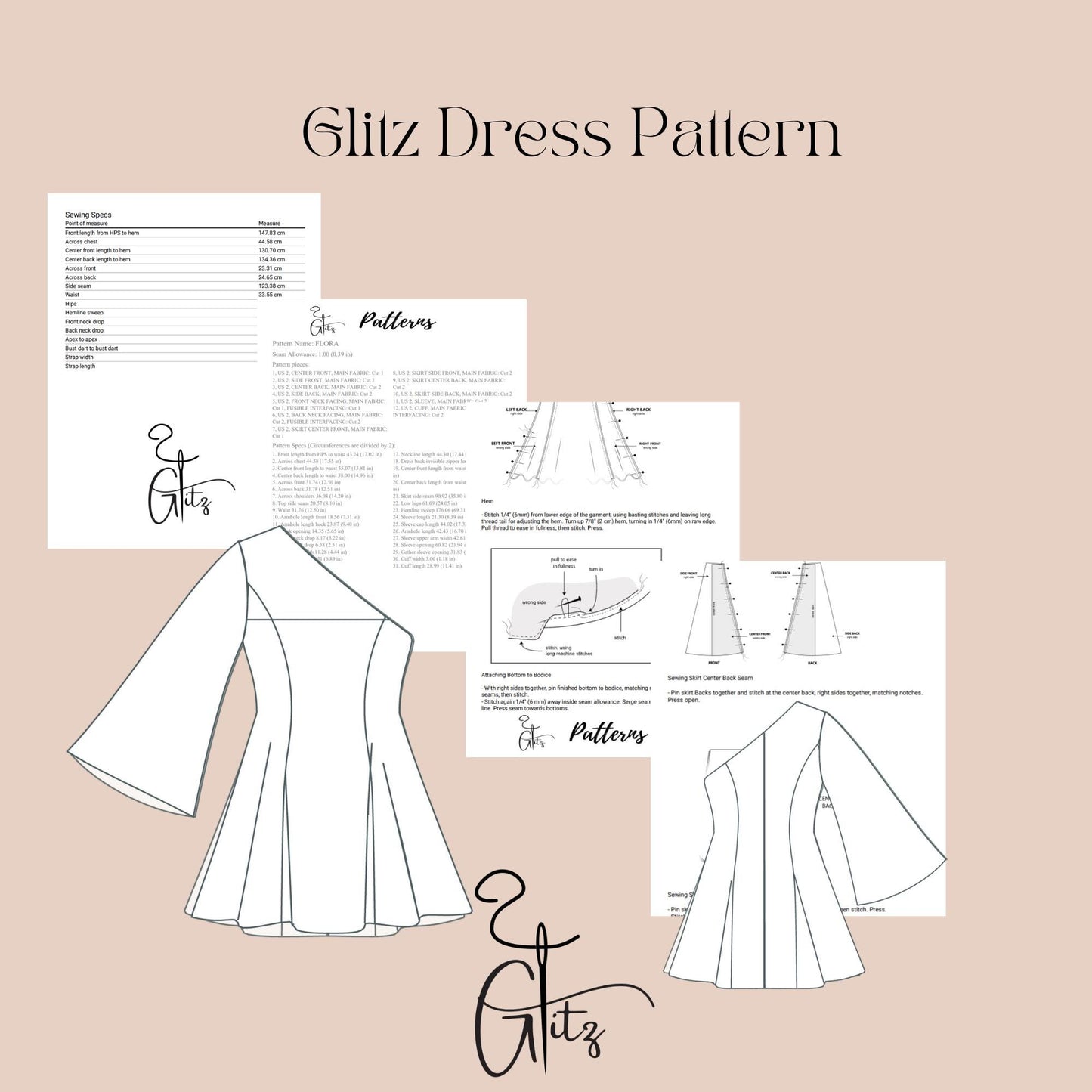 One Shoulder Mini Satin Dress Sewing Pattern Bride Party Dress Bridesmaid Dress Sewing Pattern Summer Dress