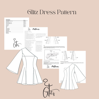 One Shoulder Mini Satin Dress Sewing Pattern Bride Party Dress Bridesmaid Dress Sewing Pattern Summer Dress
