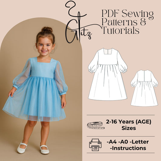 Girls Tulle Dress Sewing Pattern Flower Girl Dress Birthday Girl Dress Pattern Girl Bridesmaid Dress Gathered Dress