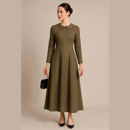Peter Pan Collar Neck Modest Dress Sewing Pattern A Line Long Sleeve Evening Dress Pattern