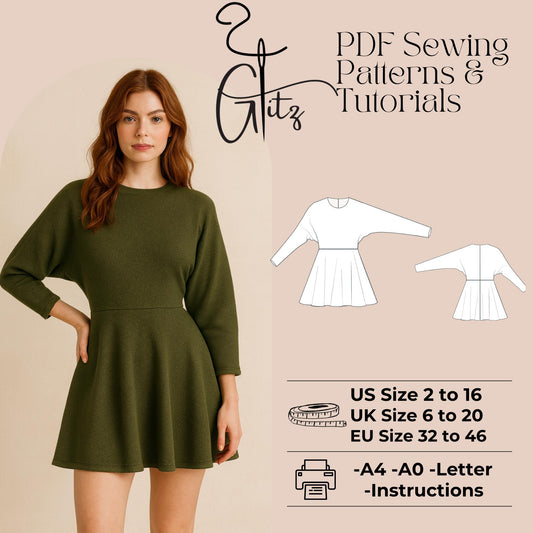 Kimono Sleeve Mini Dress Sewing Pattern Spring Basic Dress Pattern