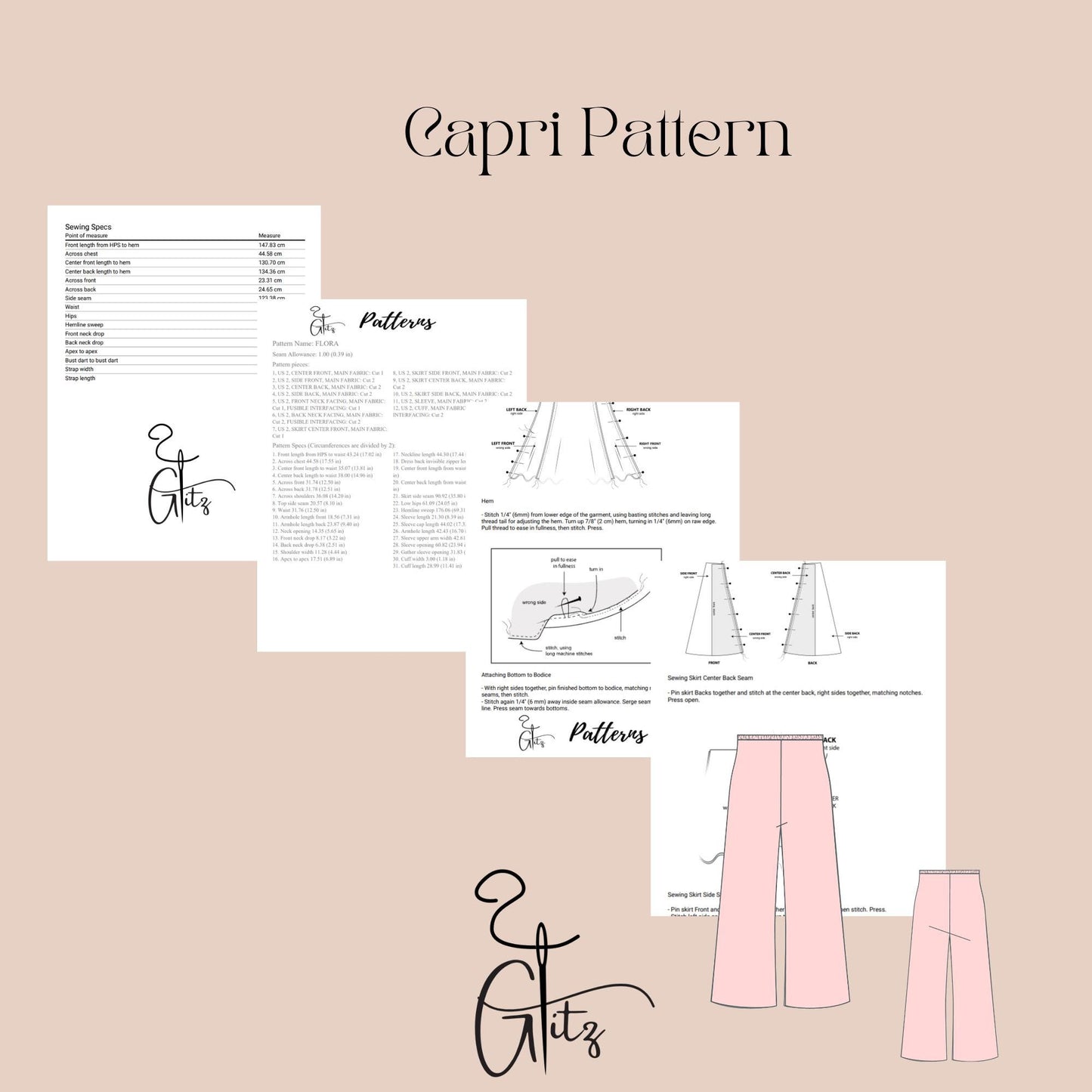 Summer Linen Palazzo Capri Cropped Wide Leg Elastic Waist Pants Digital Sewing Pattern PDF