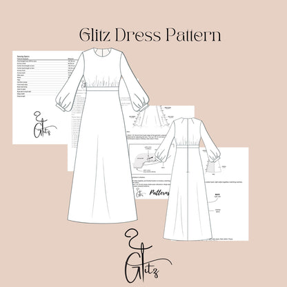 Modest Dress Sewing Pattern Maxi Dress Pattern Long Puff Sleeve Elegant Dress Pattern