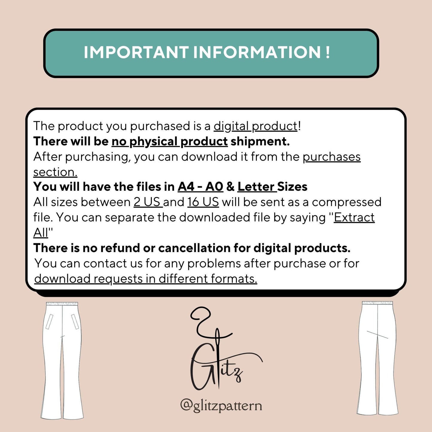 Elastic Waist Pocket Flared Pants Sewing Pattern Easy Pants Pattern Simple Pants Casual Pants Pattern