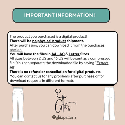 Elastic Waist Pocket Flared Pants Sewing Pattern Easy Pants Pattern Simple Pants Casual Pants Pattern