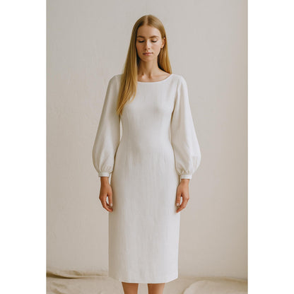 Midi Linen Dress Sewing Pattern Puff Sleeve Pencil Dress Pattern