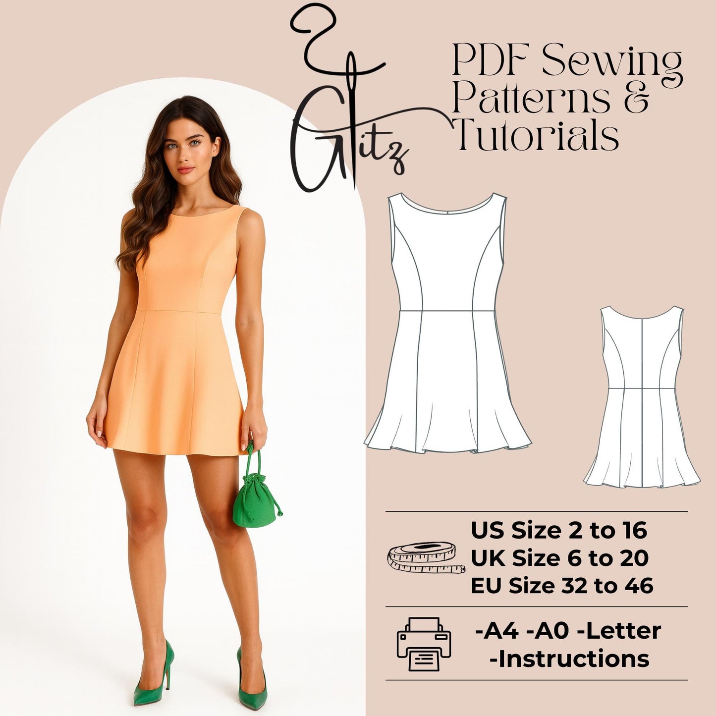 Boat Neck Mini Evening Dress Sewing Pattern Mini Cocktail Dress Pattern