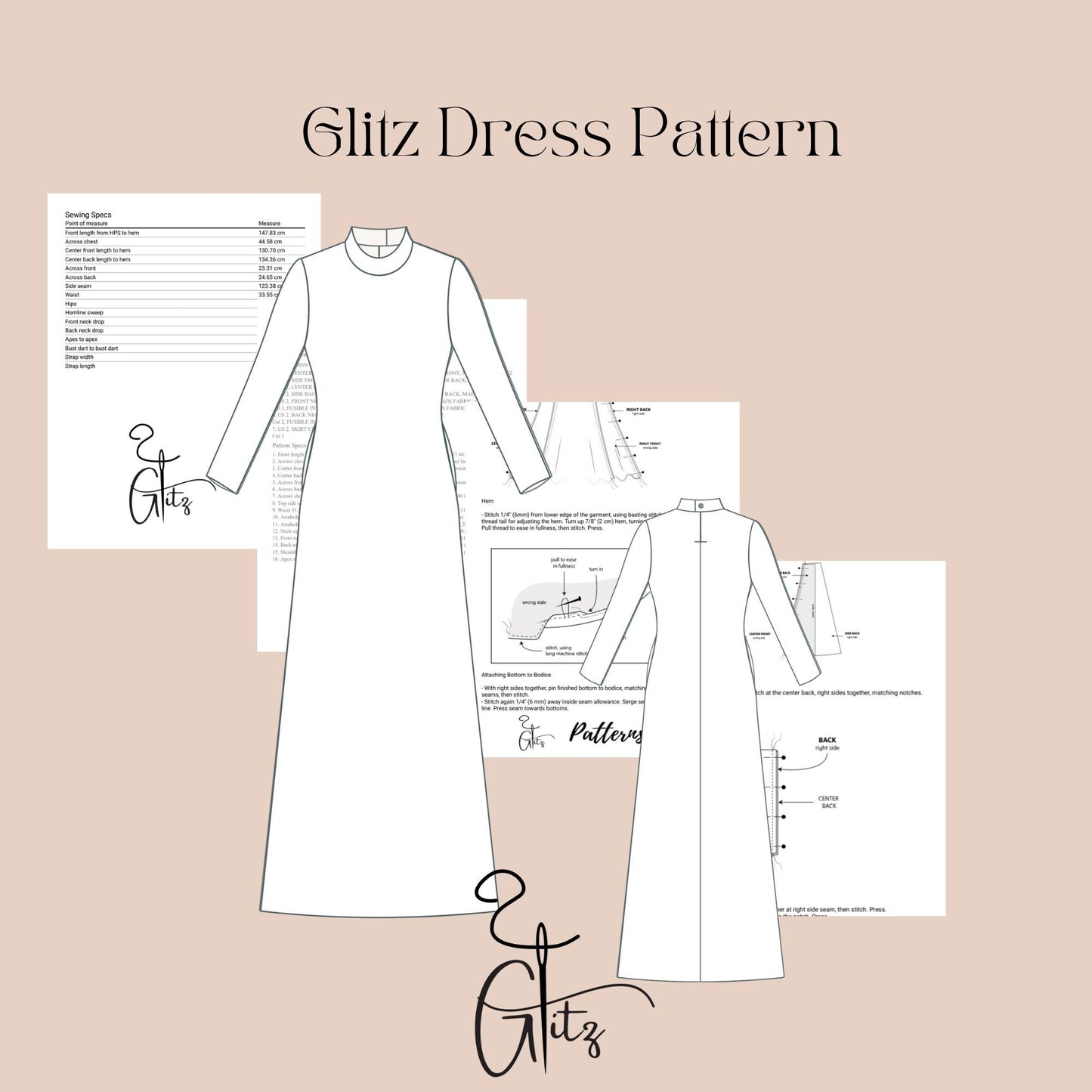 Modest Dress Sewing Pattern Easy Sewing Pattern Maxi Long Sleeve Basic Dress Women Dress Pattern