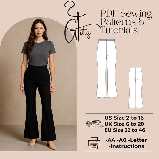 Flared Pants Sewing Pattern Basic Summer Pants Pattern Women Trousers Pattern Bodycon Pants