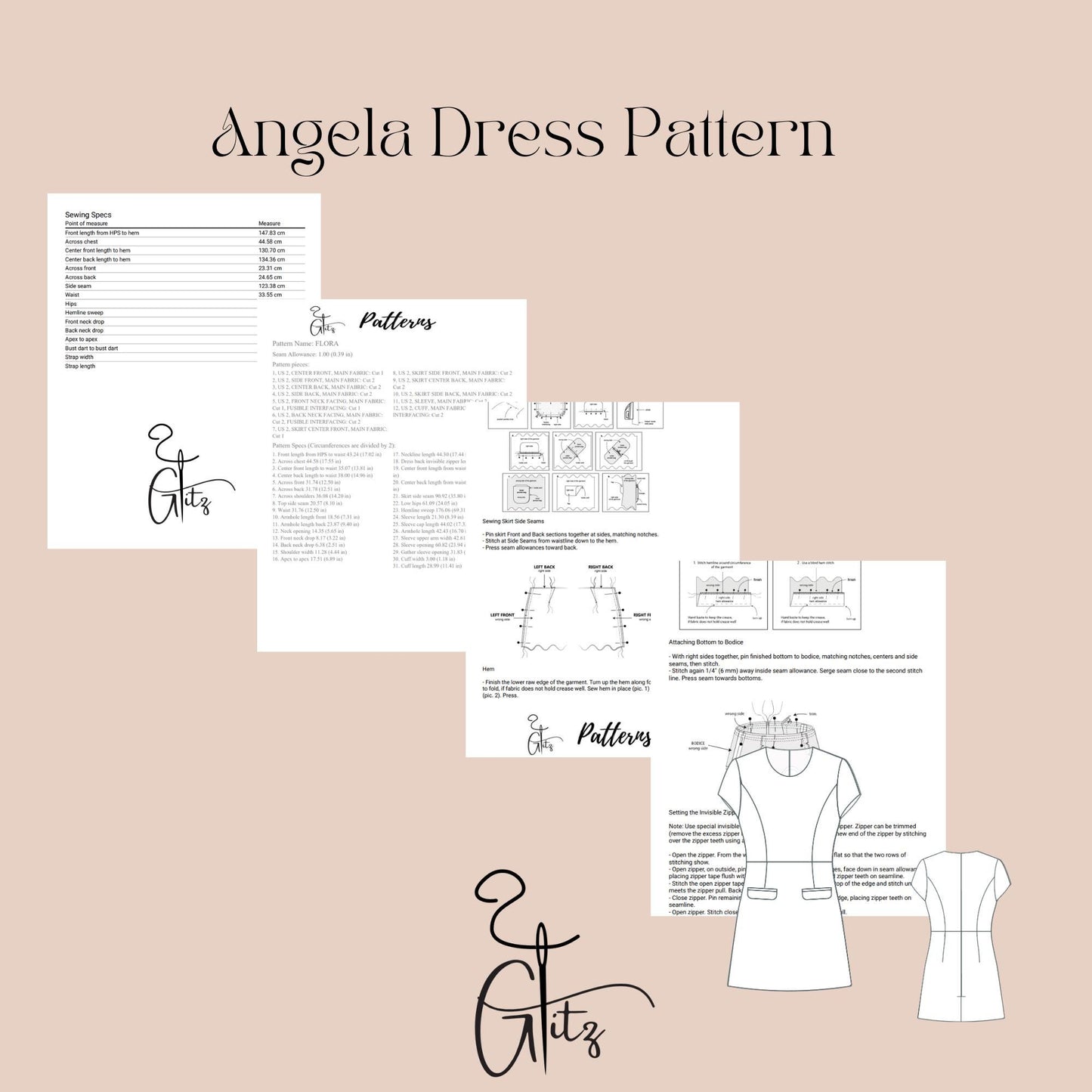 Angela A-Line Mini Dress Pattern Wedding Guest Dress Cocktail Dress Sewing Pattern PDF Digital Sewing Pattern
