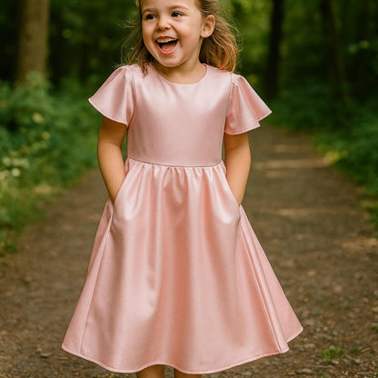 Kids Gathered Dress Sewing Pattern Girl Summer Dress Kids Satin Dress Short Sleeve Dress Pattern