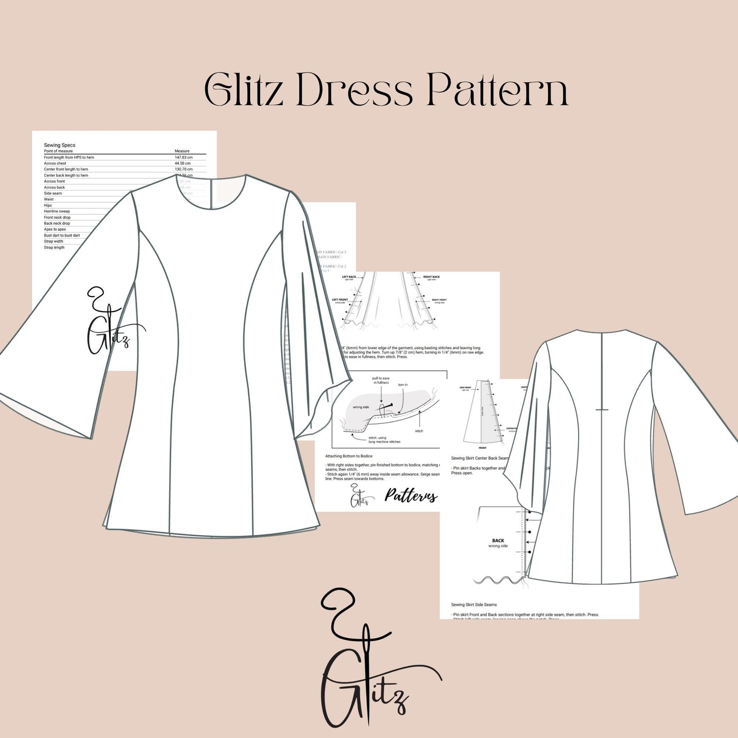 Flared Sleeve Mini Dress Sewing Pattern Mini Evening Cocktail Dress Pattern