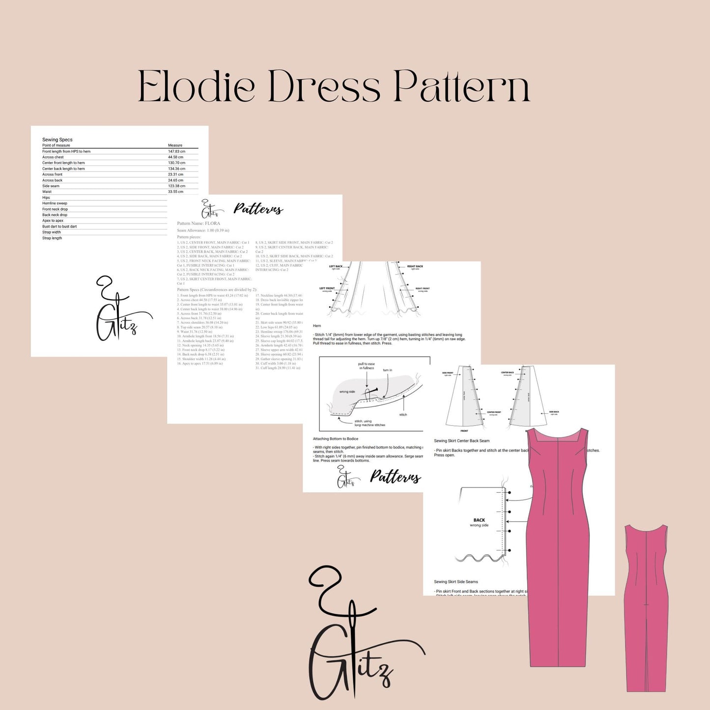 Elodie Pencil Evening Dress Sewing Pattern PDF Digital Pattern Easy Sewing Pattern