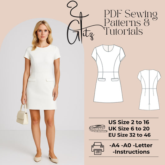 Angela A-Line Mini Dress Pattern Wedding Guest Dress Cocktail Dress Sewing Pattern PDF Digital Sewing Pattern