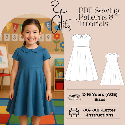 Peter Pan Collar Neck Dress Sewing Pattern Flower Girl Dress Pattern Kids Dress Pattern Cottagecore Dress