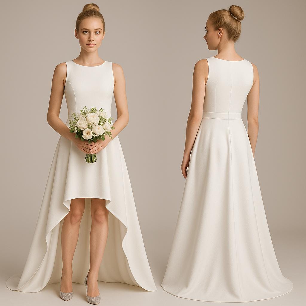 High-Low Wedding Dress Sewing Pattern | Digital PDF | Sleeveless Princess Seam Bridal Gown Prom Dress Ball Gown