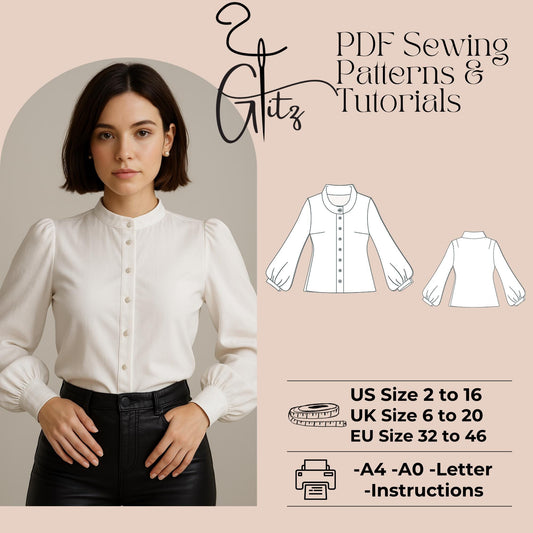 Puff Sleeve Shirt Sewing Pattern Women Shirt Pattern Women Formal Shirt Casual Shirt Long Sleeve Blouse Pattern