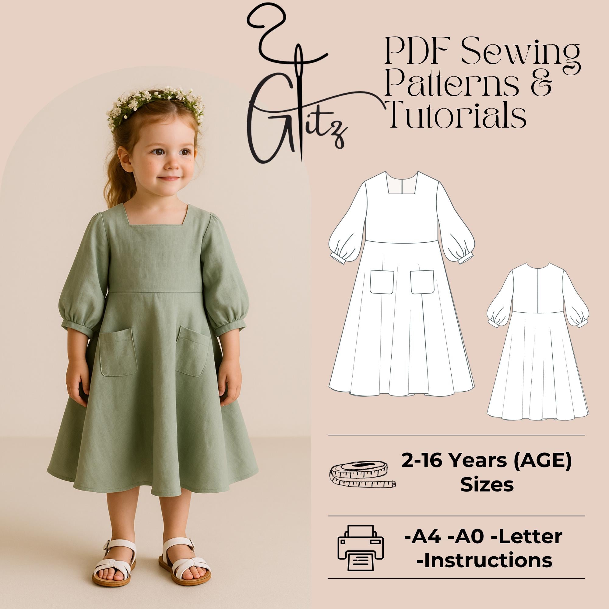 Girls Dress Sewing Pattern Kids Cottagecore Dress Girls Linen Dress Pattern Beginner Pattern