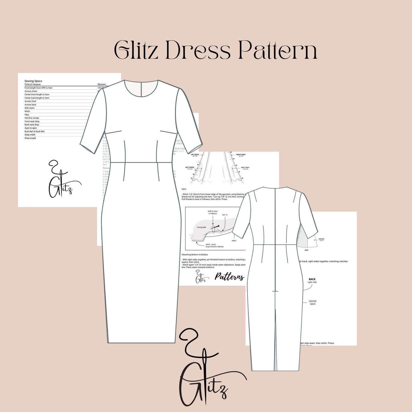 Midi Office Dress Sewing Pattern Short Sleeve Pencil Dress Pattern Evening Dress