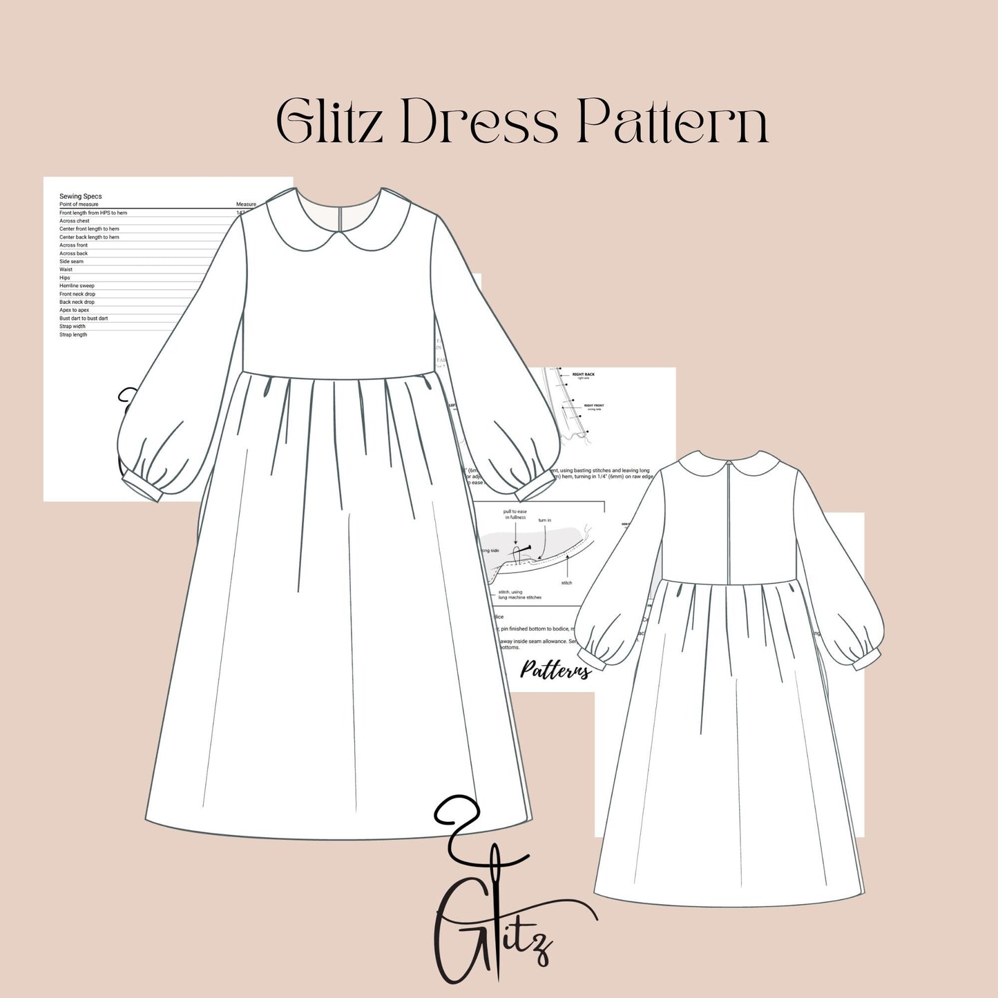 Kids Gathered Summer Dress Sewing Pattern Puff Sleeve Girl Dress Peter Pan Collar Dress 2-16 Y
